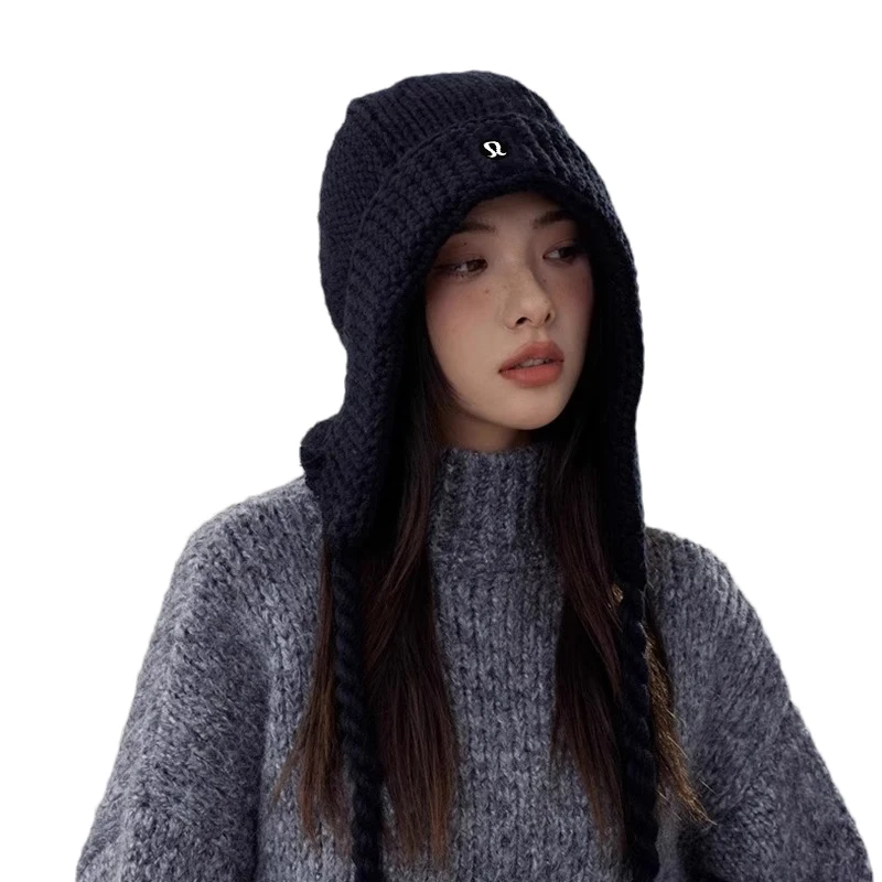 Nnny Lulu Hat Solid Lace-up Knitted Wool Flight Helmet Women Autumn and Winter Earmuff Student Lei Feng