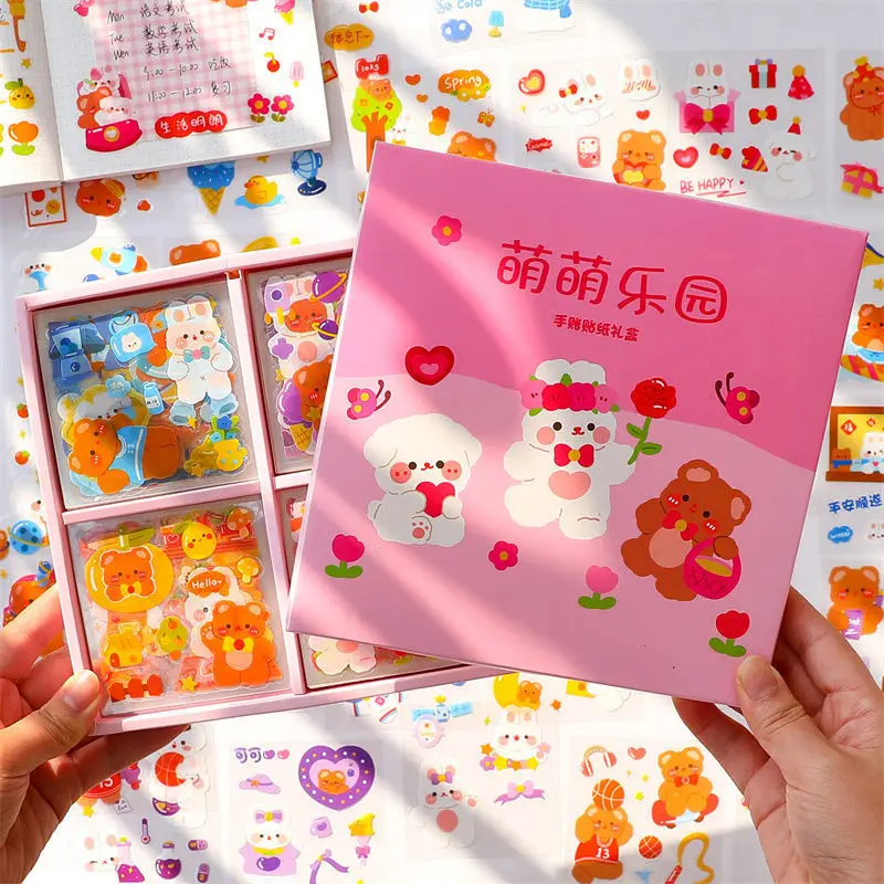

Yisuremia новинка 100 шт./компл. Kawaii водонепроницаемый стикер с кроликом медведем s дневник наклейка в подарочной коробке школьные канцелярские п...