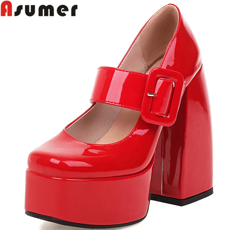 

ASUMER 2022 Size 34-43 New Patent Leather Platform Women Shoes Extreme Square High Heels Shoes Solid Ladies Party Shoes