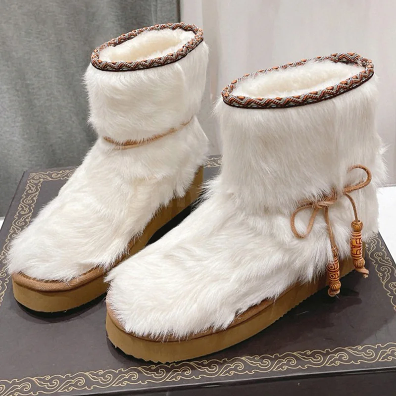 

Женские зимние ботинки, новинка зимы 2023, женские ботинки смешанных цветов с круглым носком и плюшевым верхом, мягкие удобные элегантные Плюшевые короткие ботинки
