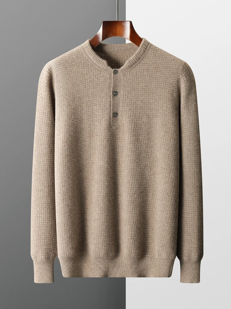 Осенне-зимний мужской свитер пуловеры на пуговицах трикотаж из 100% мериносовой