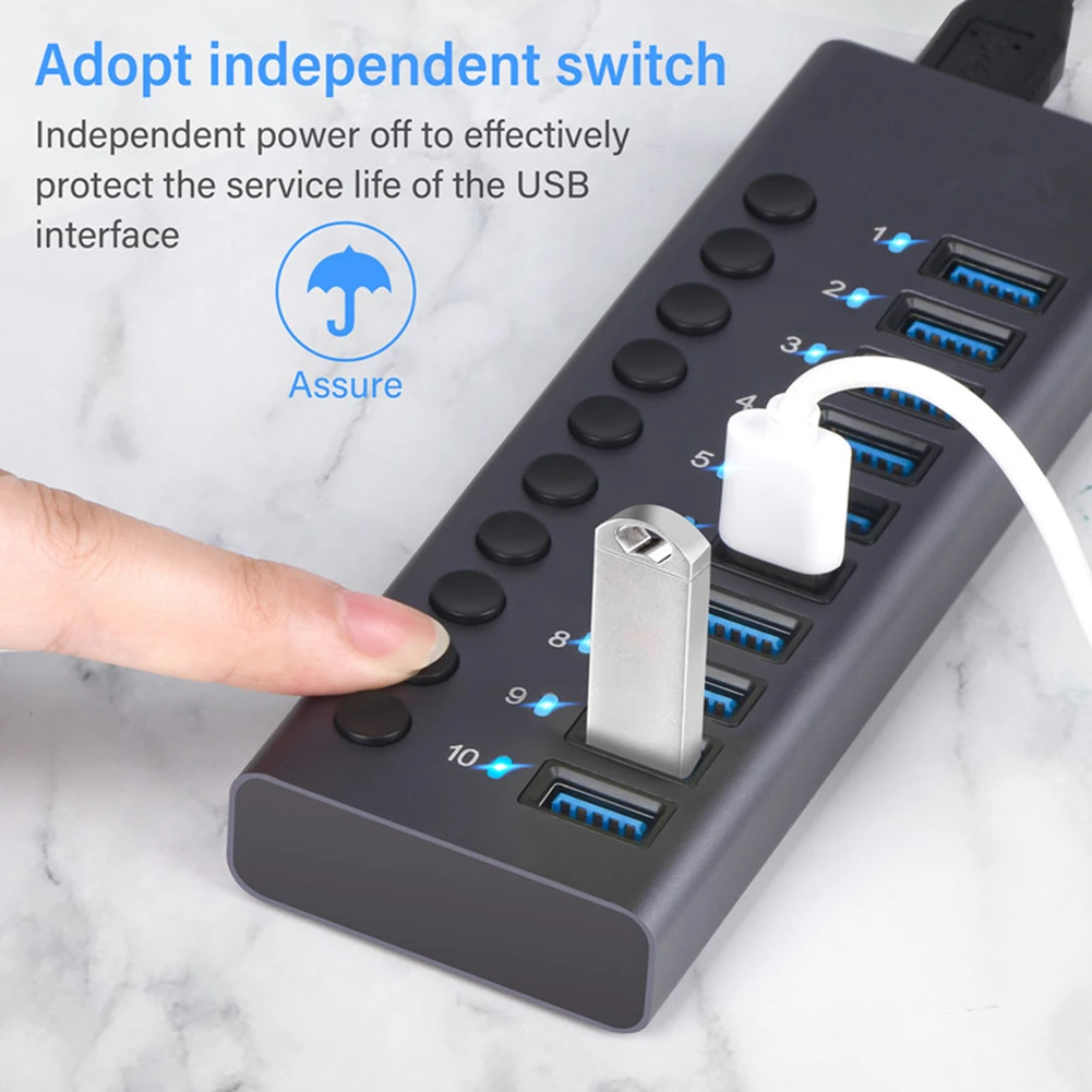 

USB-разветвитель из алюминиевого сплава, 10 в 1, 5 Гбит/с