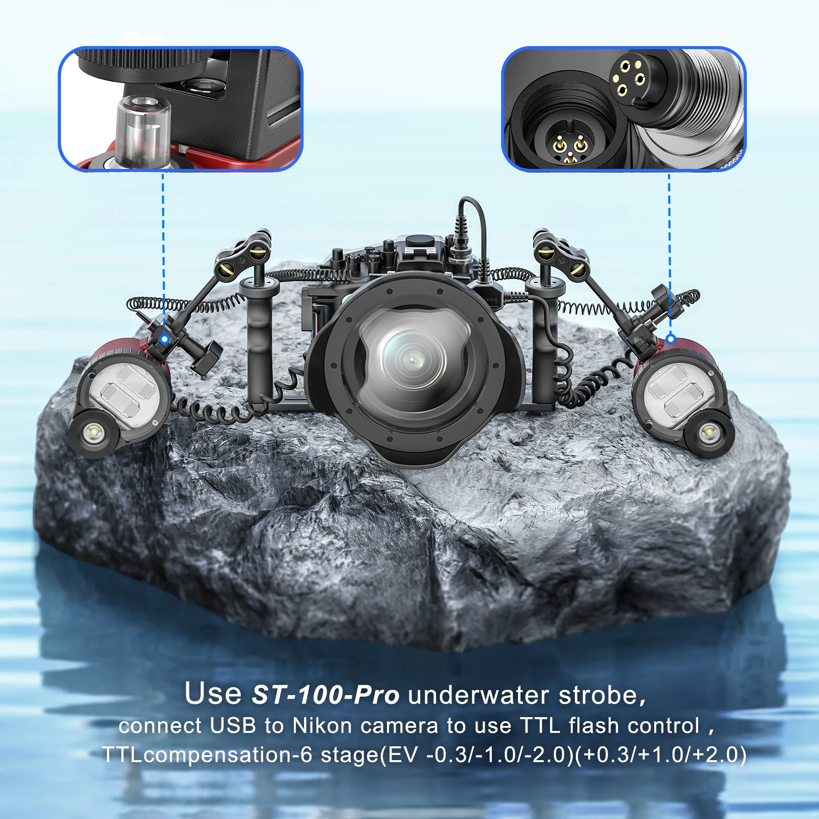 

SeaFrogs ST-100 Pro Waterproof Flash Strobe For A6500 A6000 A7 II RX100 I/II/ III/IV/V Underwater Camera Housings Diving Case