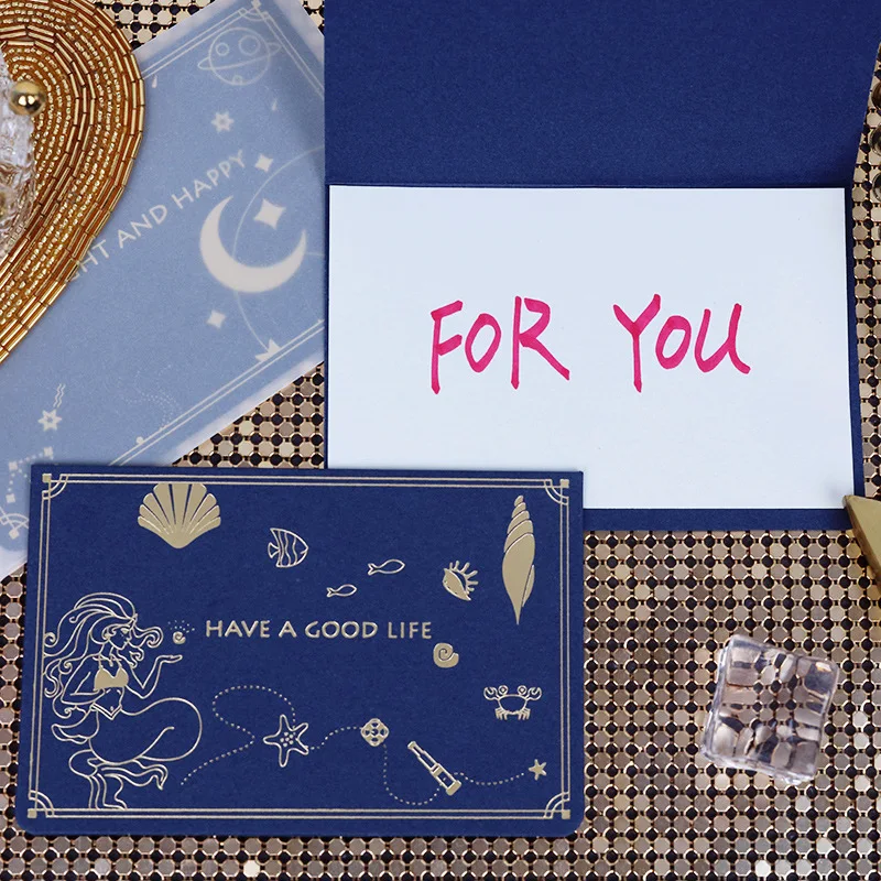 

Holiday Card Creative Mermaid Space Greeting Card Holiday Gift Thank You Card with Envelope Valentine Small Card Invitation card