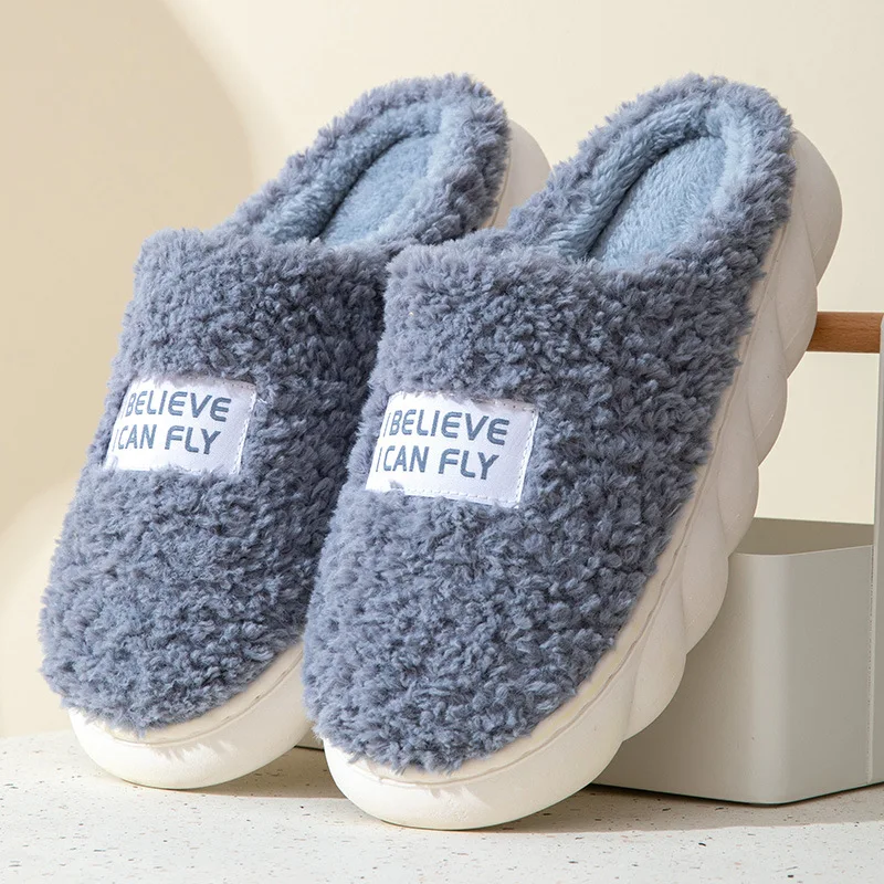 

Теплые хлопковые шлепанцы для мужчин, зимние износостойкие Нескользящие домашние шлепанцы для пар, женская мягкая обувь, домашние тапочки ...