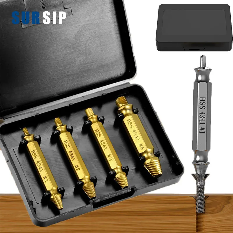 

Drill Bit Set Broken Screw Extractor S2 4/5/6Pcs Silcer Stripped Damaged Screw Bolt Extractor Remover Take Out Demolition Tools