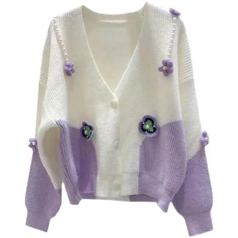 

Женский кардиган с V-образным вырезом и длинными рукавами