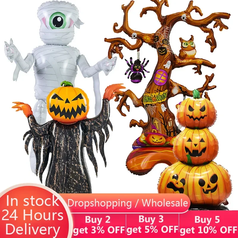 

Huge Standing Halloween Pumpkin Ghost Balloons Witch Bat Spider Foil Ballon Inflatable Kids Toys Globos Halloween Party Supplies