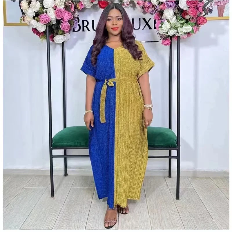 Плиссированная длинная юбка миаке Флуоресцентный цвет v-образный вырез рукава