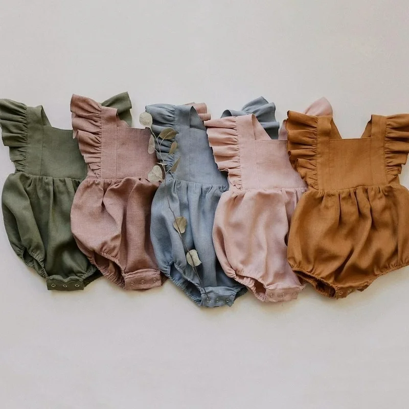 

Newborn Rompers Infant Cute Baby Clothes Cotton Hemp Clothes Baby Suspender Jumpsuit Clothes Summer Baby Romper
