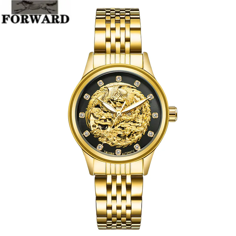 FORWARD Dragon and Phoenix Couple Leisure Bottom Automatic Machinery Women watch  Luminous waterproof luxury Women's wristwatch