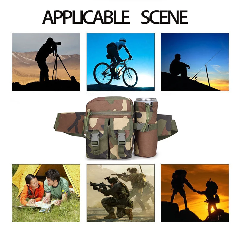 Military Tactics Backpack Water Bottle Fanny Pack Waterproof Running Waist Belt Bag Camping Nature Hike Outdoor Traveling Bag