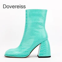 dovereiss fashion female boots winter sexy elegant blue yellow white zipper square to ankle boots chunky heels new40 41 42 43