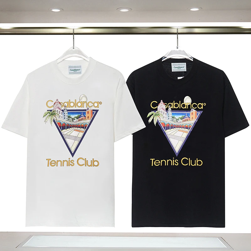 

Asian Size Casablanca Tennis Club Colorful Letter Logo Print Cotton T Shirt Casablanca Fashion Sport Contton Men T Shirt