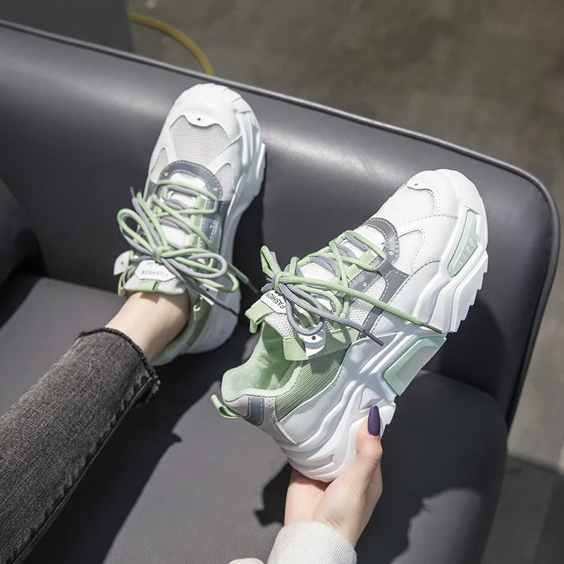 

Fashion Korean pink Platform Sneakers Women Shoes Thick Bottom White Chunky Sneakers Transparent Sole Lace Summer Casual Shoes