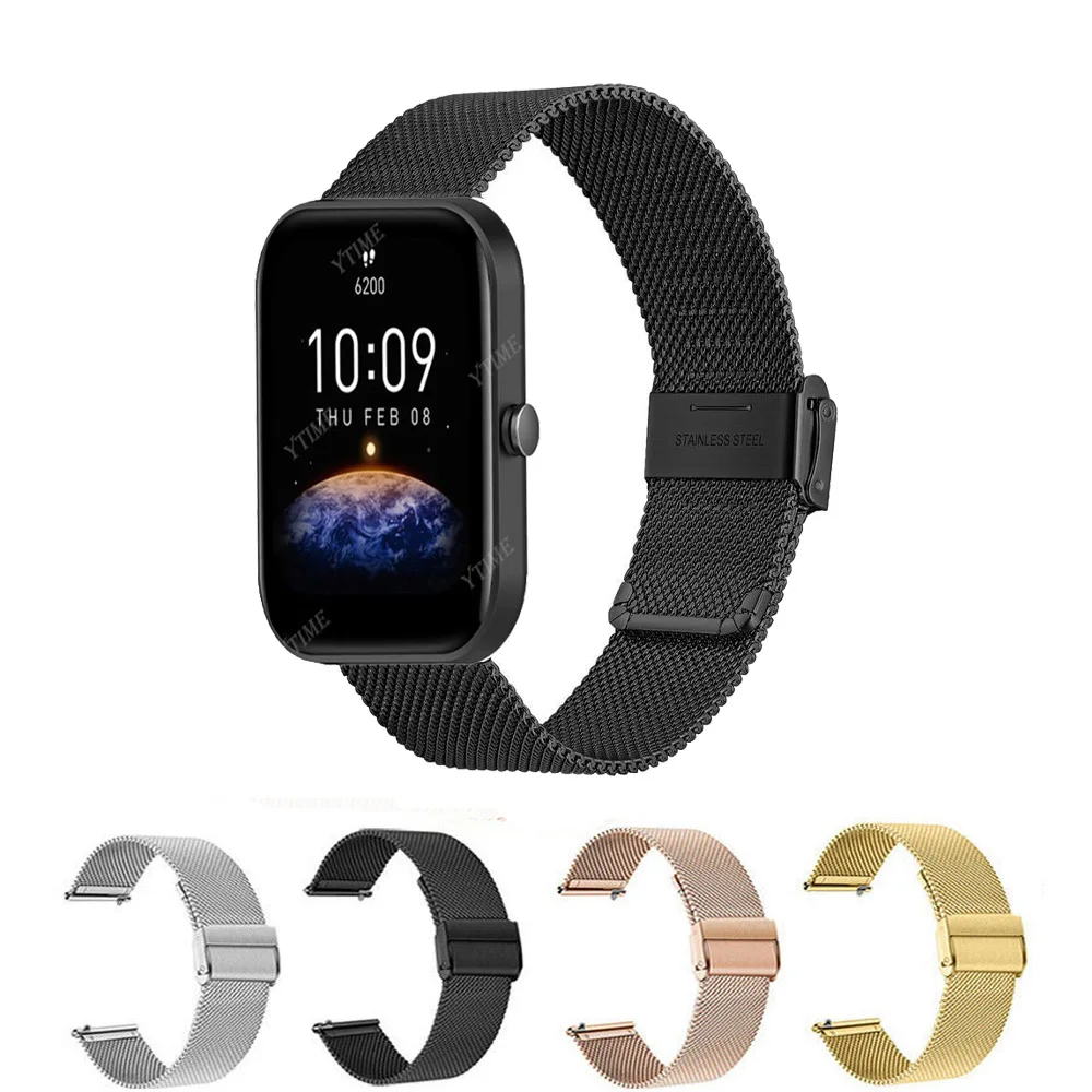 

Ремешок из нержавеющей стали для Huami Amazfit Bip 3, браслет для часов Amazfit GTS 3 2 2E / Bip S U Pro /GTS2 mini/GTR 42 мм