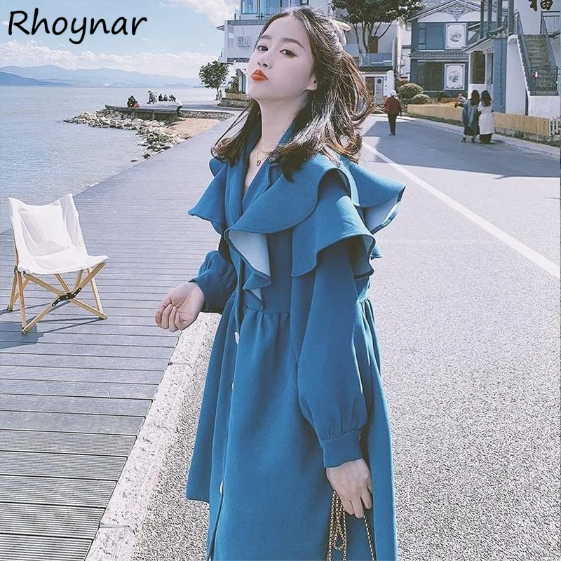

Dresses Women Notched Collar Simple S-3XL Solid Autumn Ruffles Aesthetic Design Basic Holiday Street Style Ulzzang New design