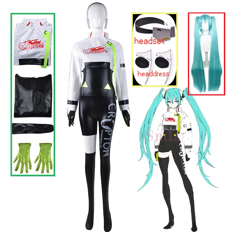 

New Anime Cosplay Racing Miku cosplay Costume Suit Jumpsuits Uniform Bodysuit Tops Gloves sock Headwear Halloween clothing