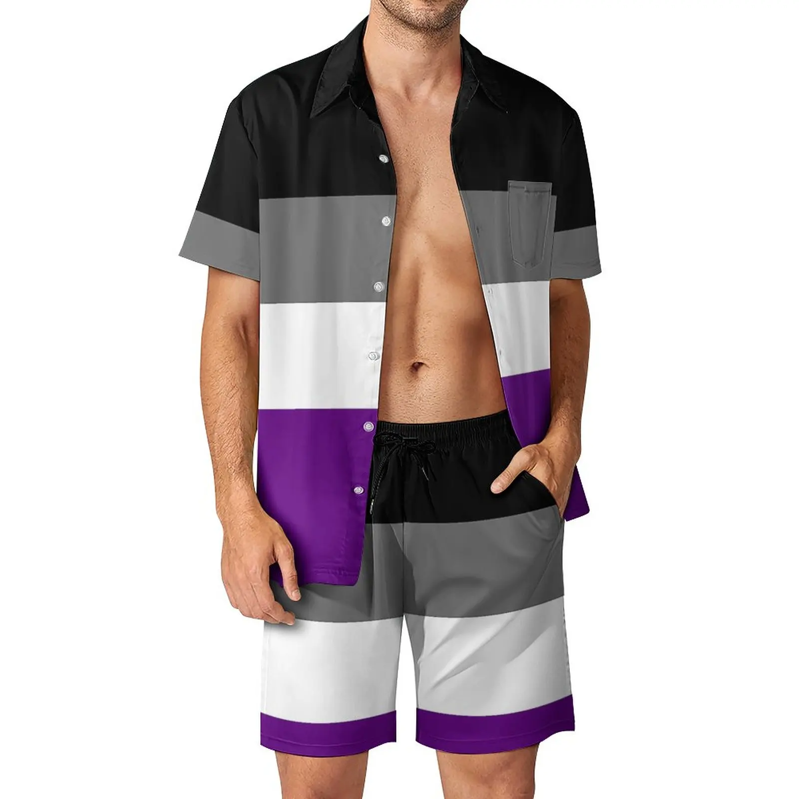 

Solid Asexual Pride Flag Men's Beach Suit 2 Pieces Pantdress top Quality Premium Shopping Eur Size