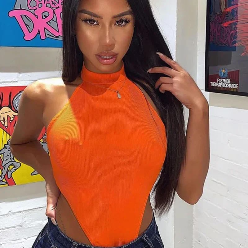 Женский Облегающий комбинезон без рукавов однотонный с круглым вырезом и