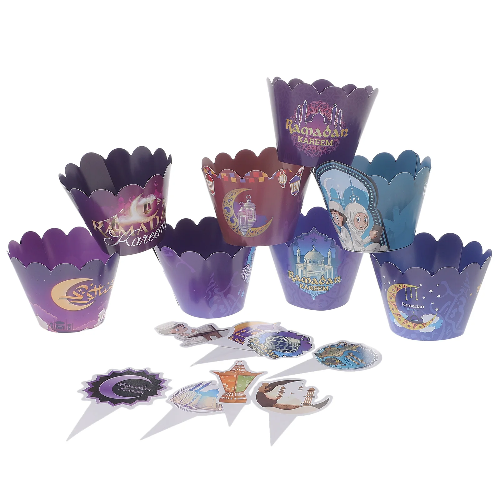 

24 Sets Cake Surrounding Cards Moon Decor Mini Cake Liner Make Baking Cups Holder Paper Eid Mubarak