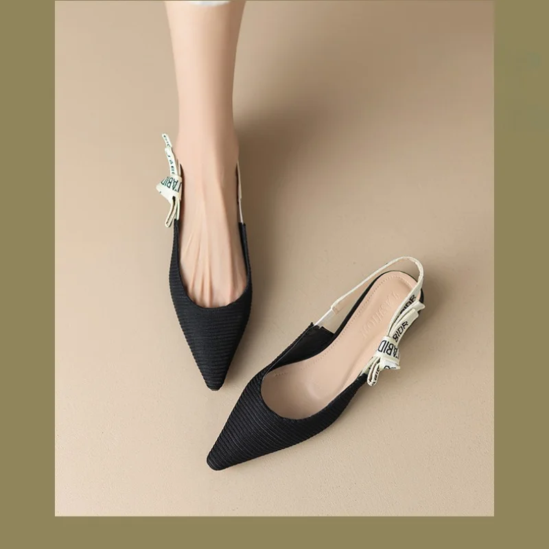 

Flat Shoes 2023 New Pointed Letter Bow Shallow Mouth Hollow Female Sandals Summer Retro Fashion Ladies Sandals Shoes for Women