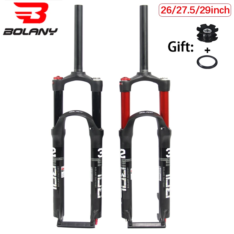 

BOLANY MTB Bike Fork Dual Air Red Bicycle Front Suspension Straight Tube 26/27.5/29inch Magnesium Alloy Quick Release bike fork