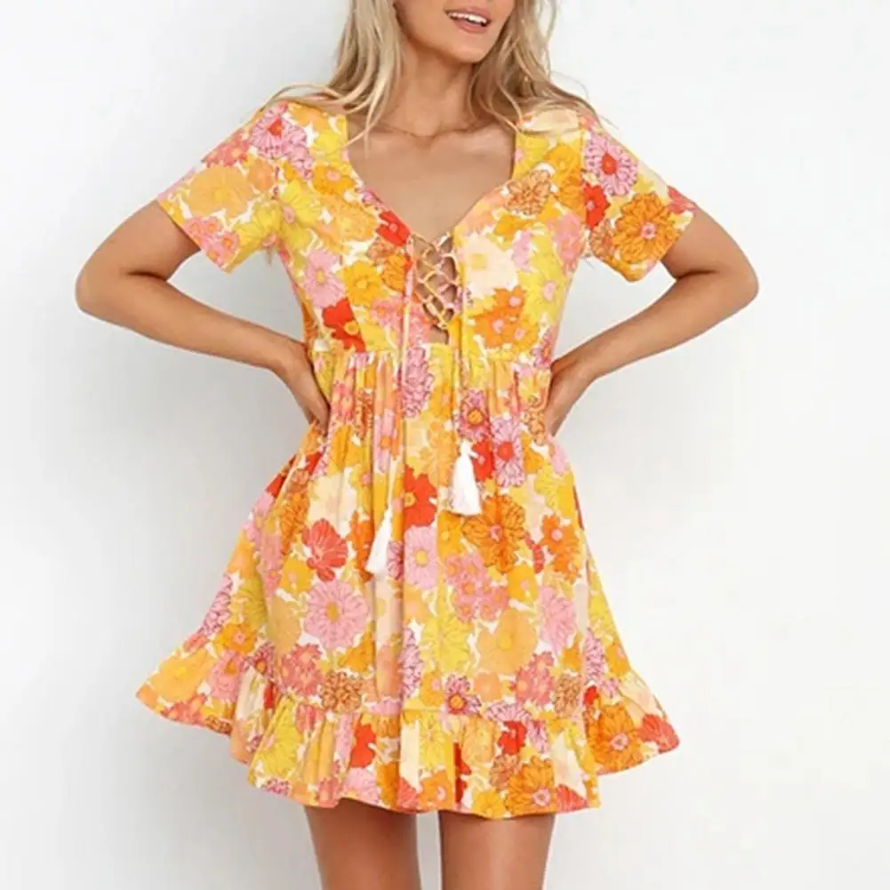 

Stylish Casual Dress Quick Dry Breathable Female Dress Floral Printed Casual Women Dress