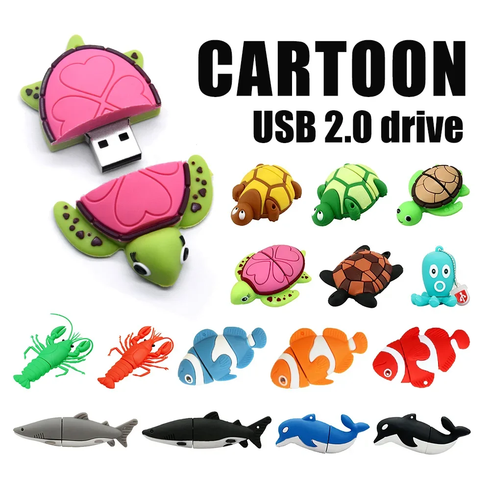Cartoon Underwater Animals Tortoise Pendrive 2.0 USB Flash Drive Sea Turtle 4/8/16/32/64/128GB Pen drive Memory Stick Disk Gifts