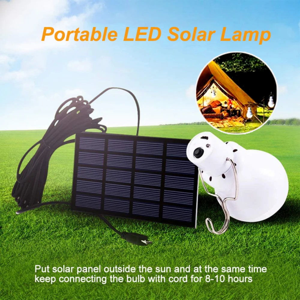 

New 5V 10W 300LM Outdoor Solar Lamp Portable Energy Saving Rechargeable Led Bulb Portable Solar Power Panel for Outdoor Lighting