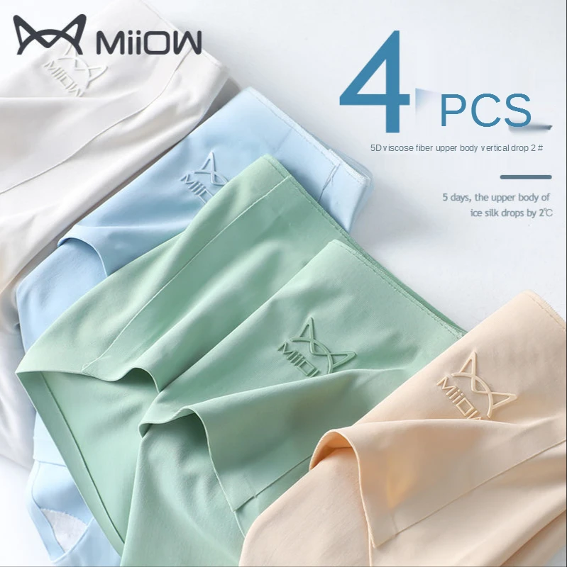 

3 PCS MiiOW Ice Silk Underwear Women's Summer Seamless Mid-waist Cotton Crotch Korean Girl Thin Section Breathable Girl Shorts