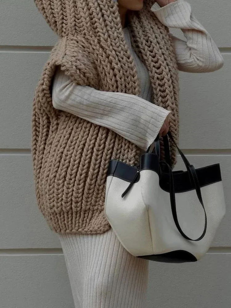 Вязаные свитера без рукавов для отдыха женский простой кардиган с капюшоном в