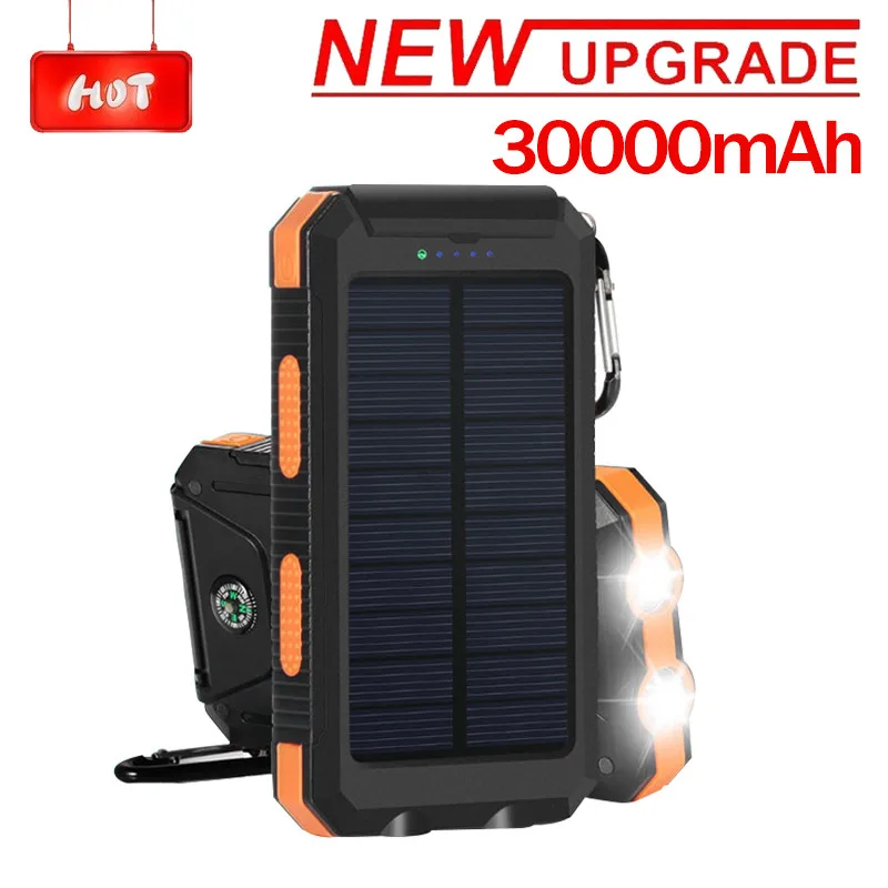 

Solar Power Bank 30000mAh Waterproof Portable External Battery with SOS LED Light Travel Powerbank for Samsung Xiaomi Iphone