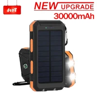 Solar Power Bank 30000mAh Waterproof Portable External Battery with SOS LED Light Travel Powerbank for Samsung Xiaomi Iphone