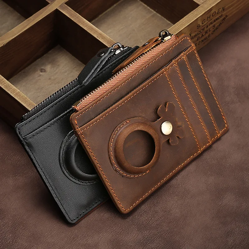 

Apple tracking locator real leather clip, European and American anti-theft RFID protection card sleeve, card bag, cowhide wallet