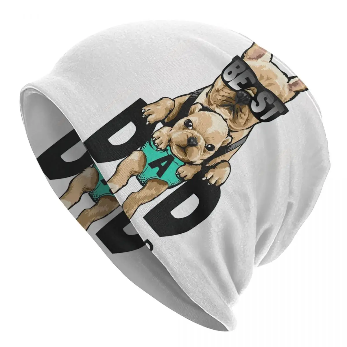 

Best Dad Slogan With Father And Son Dog Adult Knit Hat Pullover Cap Comfortable Adult Men's Woman Knit Hat