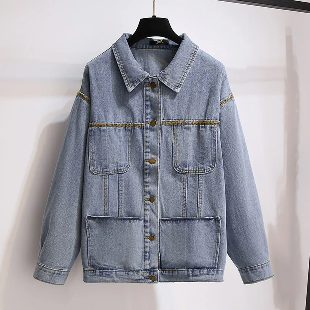 

Женская джинсовая куртка с длинным рукавом, обхват груди 157 см, 6XL