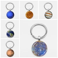 creative chaveiro interstellar universe planet solar system milky way nine stars planet glass key chain car key hanging jewelry