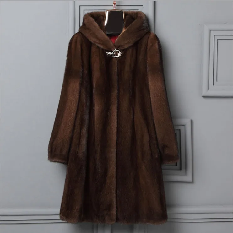 Mink Fur 2022 New Fashion Winter Imitation Mink Coat Women's Long Mink Hooded Faux Fur Warm Outwear