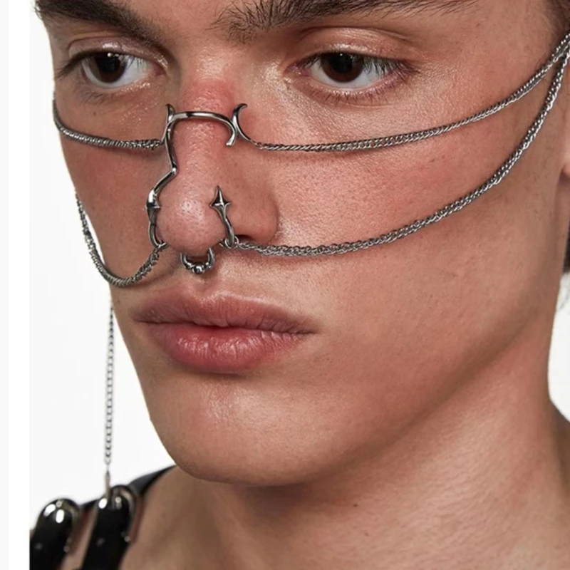 Цепочка CyberPunk простое украшение для лица и носа металлическая бижутерия модная