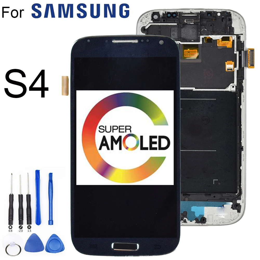 ЖК-дисплей Super AMOLED 5 0 дюйма для SAMSUNG Galaxy S4 сенсорный экран с рамкой и дигитайзером в