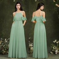 50 colors chiffon evening dresses with pockets ruffle sexy spaghetti strap backless formal women wedding prom party gowns 2022