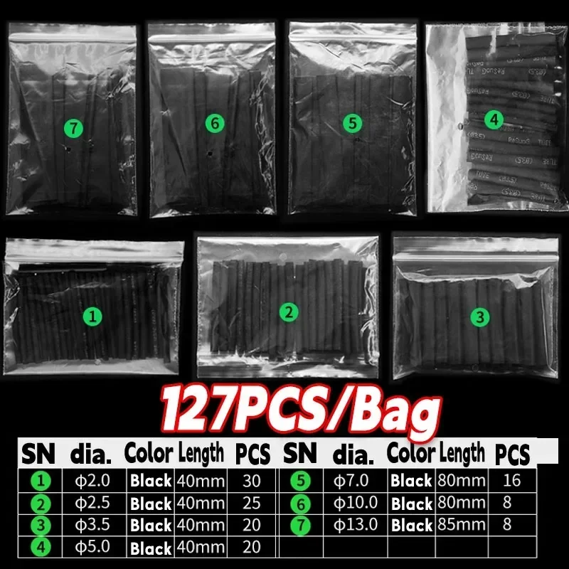 

Комплект черных термоусадочных трубок Термостойкие трубки Упаковка термоусадочной проволоки Электрическое соединение Кабель Изоляционные рукава Защита