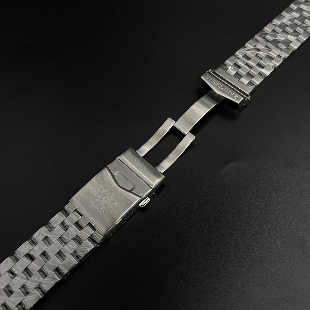 STEELDIVE SD2605 Stainless Steel Replacement Bracelet 22MM Fully Brushed Signed Buckle Folding Clasp with Safety for Dive Watch