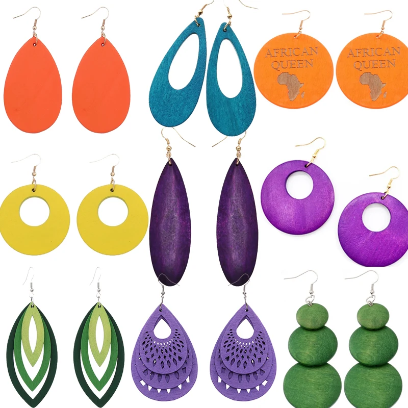 

Geometric Wood Fashion Statement Drop Earrings for Women Vintage Oval Round Dangle Earring 2022 Brincos Wedding Jewelry