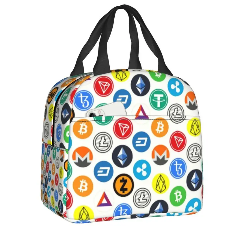 

Crypto Coins Altcoin Blockchain Logo Resuable Lunch Box Women Leakproof Bitcoin Ethereum Thermal Cooler Food Insulated Lunch Bag