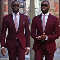 2022 new arrival wine red men suits 2piecesjacket pant high quality slim fit blazer formal prom terno clothes fashion