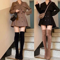 korean style high street pleated suit dress women fashion vintage elegant office lady double breasted notched mini blazer dress
