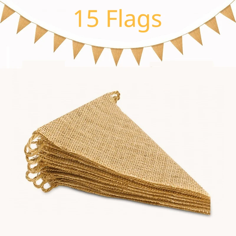 

4.3M 15 Flags Vintage Jute Hessian Burlap Bunting Banner Wedding party Photography Props Celebration Party Decoration Banner