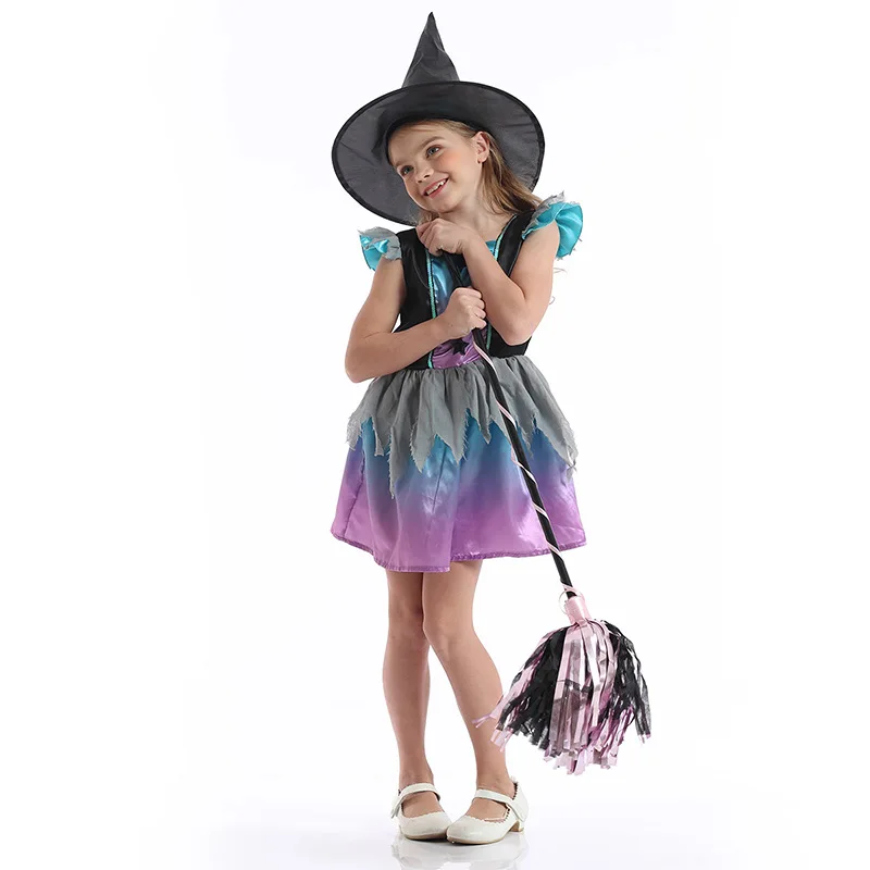 

Girls Halloween Witch Dress Kids Witches Party Cosplay Costumes Children Masquerade Role Play Outfit
